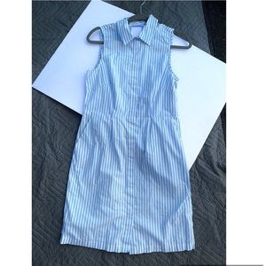 H&M Sheath Dress Women size 10 Blue Pin Stripe Sleeveless Collar Mini Tunic